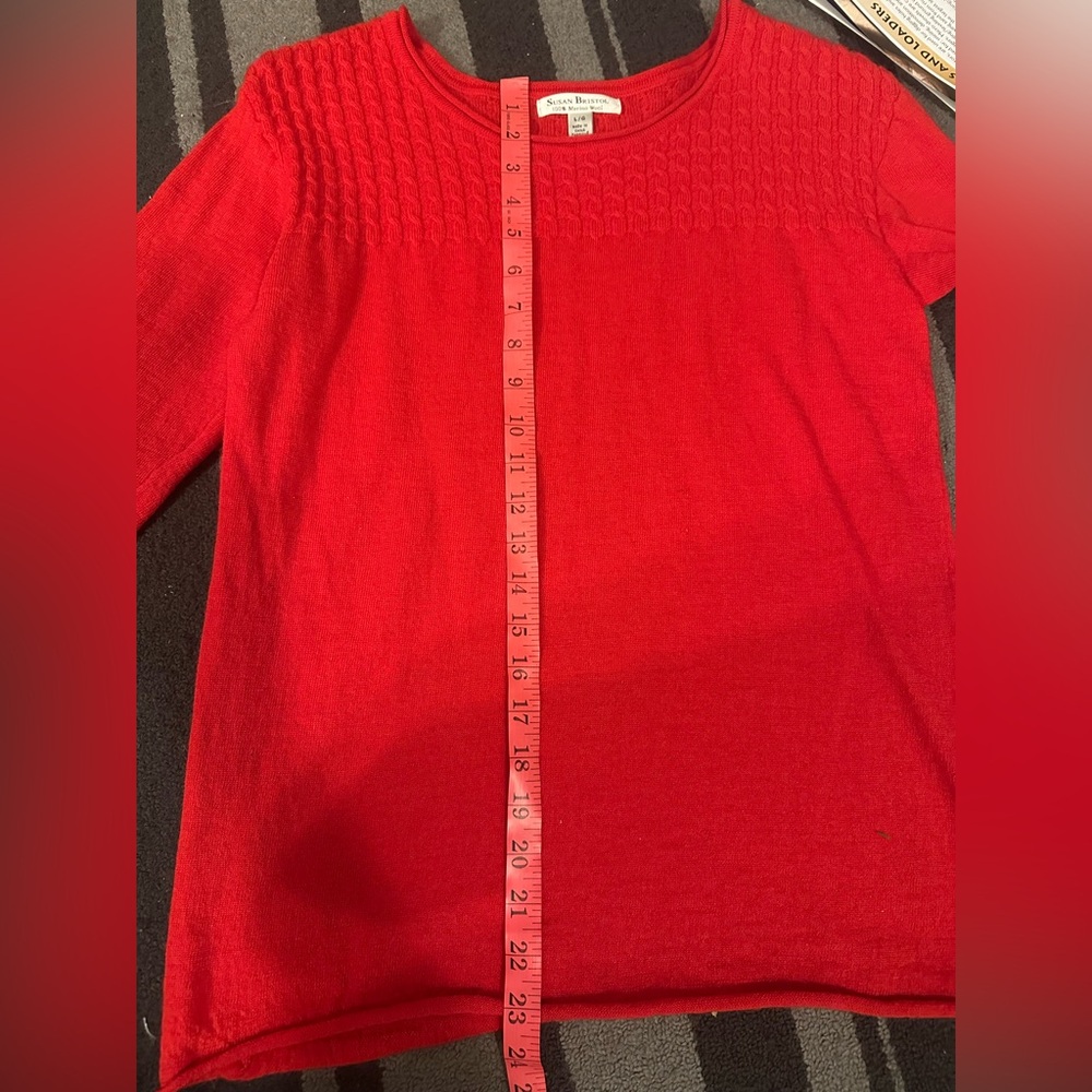 Susan Bristol Red Sweater - 100% Merino Wool - Size L ptp18.5 - Picture 7 of 7